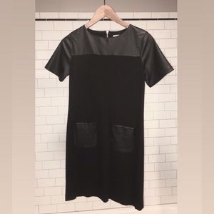 Black pleather detail shift dress XS PETITE